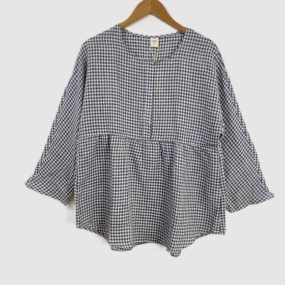 Lintico Caroline Linen Gingham Check Long-Sleeved Top - Picture 3 of 11